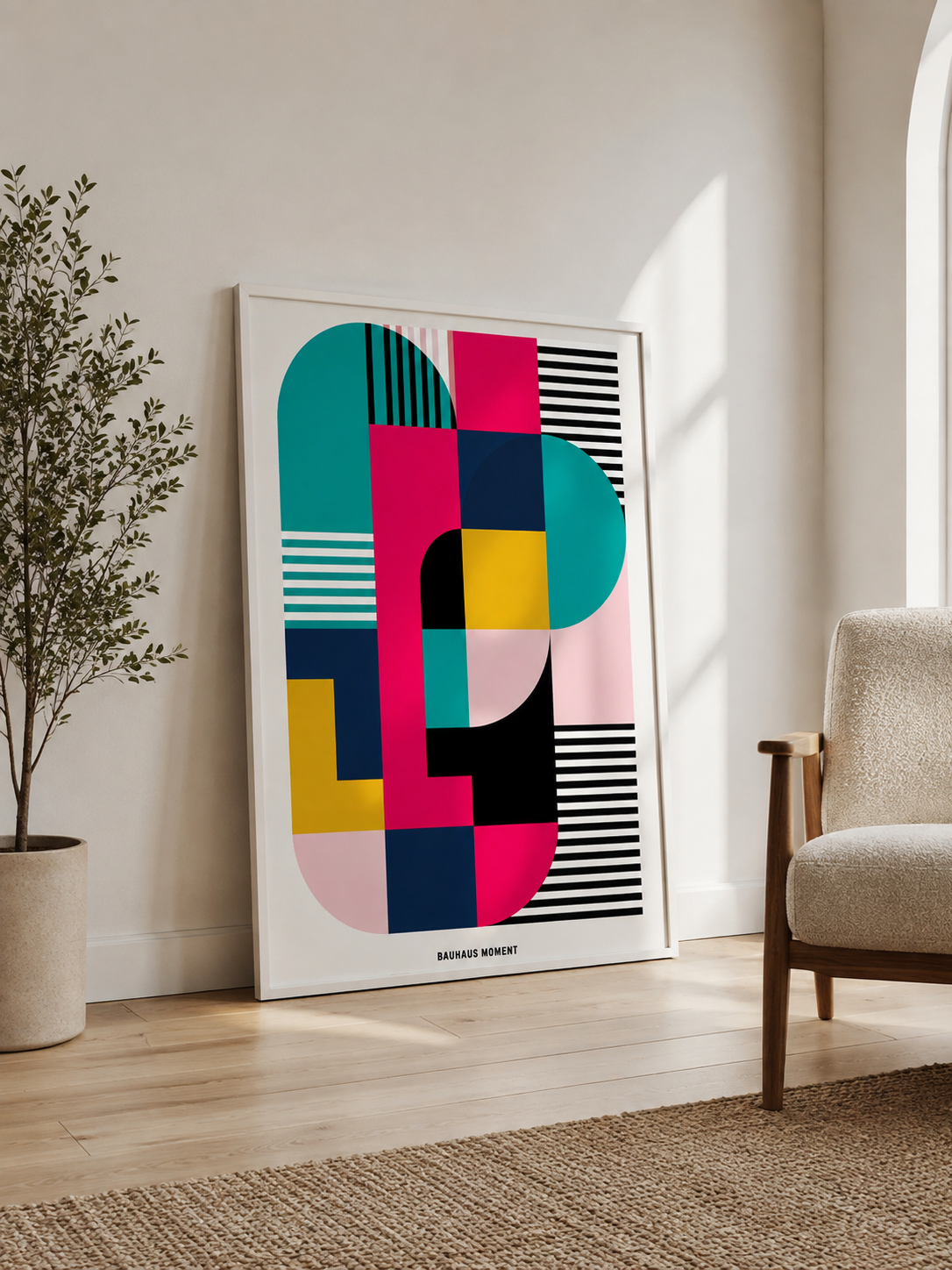 Bauhaus Geométrico Póster - Wall Art Decor - alternate angle - bauhaus geometric wall art, teal pink art print