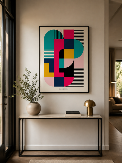 Bauhaus Geométrico Póster - Wall Art Decor - close-up - bauhaus geometric wall art, teal pink art print