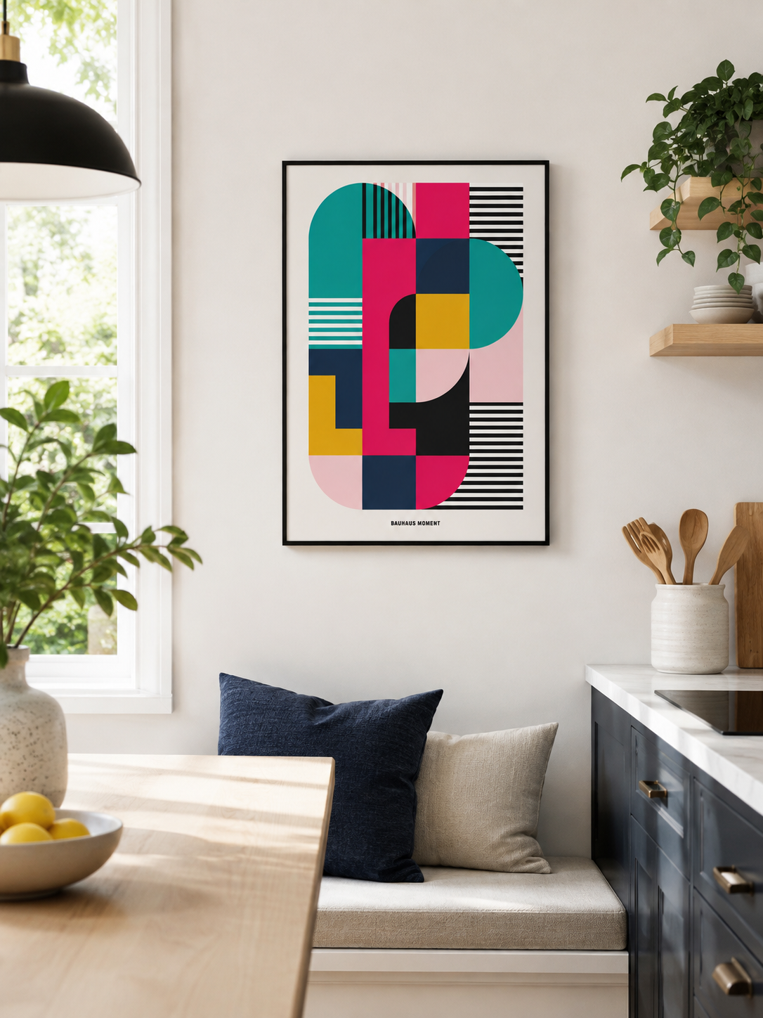 Bauhaus Geométrico Póster - Wall Art Decor - front view - bauhaus geometric wall art, teal pink art print