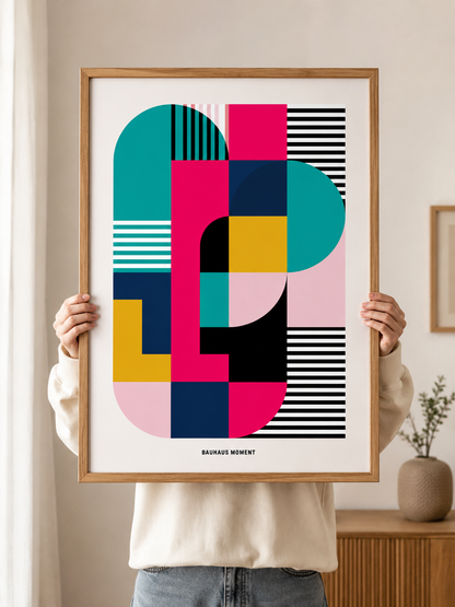 Bauhaus Geométrico Póster - Wall Art Decor - detail view - bauhaus geometric wall art, teal pink art print