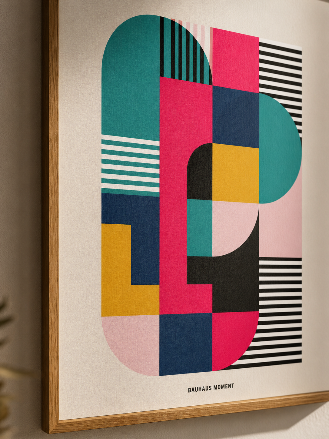 Bauhaus Geométrico Póster - Wall Art Decor - lifestyle shot - bauhaus geometric wall art, teal pink art print