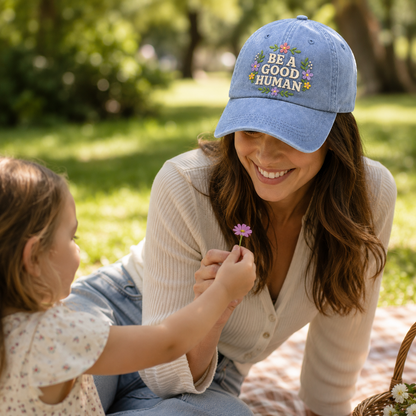 Be A Good Human Embroidered Washed Cap - Washed Cap - alternate angle