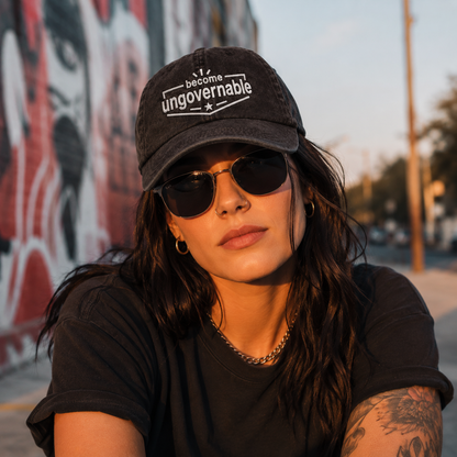 Become Ungovernable Embroidered Washed Cap - Washed Cap - side view