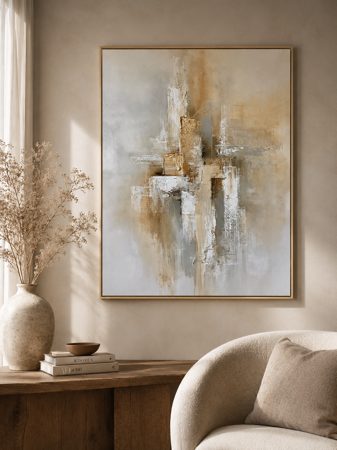 Beige Abstract Wall Art - Wall Art Decor - close-up - beige abstract wall art, neutral abstract art