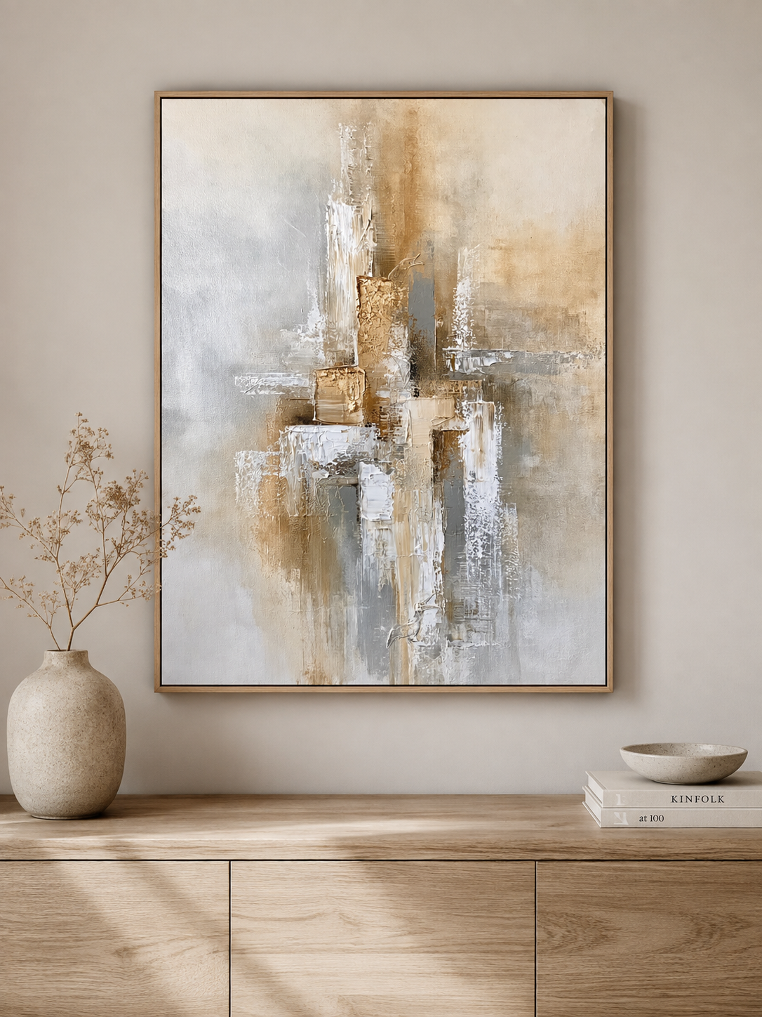 Beige Abstract Wall Art - Wall Art Decor - alternate angle - beige abstract wall art, neutral abstract art