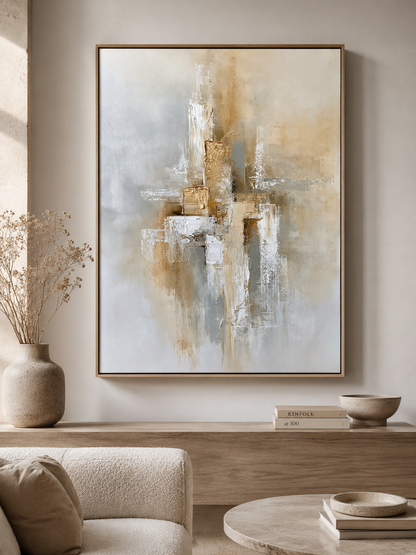 Beige Abstract Wall Art - Wall Art Decor - lifestyle shot - beige abstract wall art, neutral abstract art
