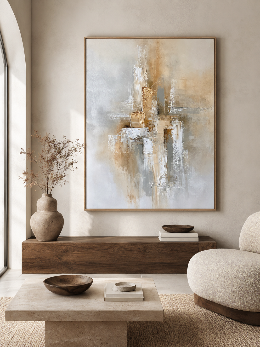 Beige Abstract Wall Art - Wall Art Decor - alternate angle - beige abstract wall art, neutral abstract art