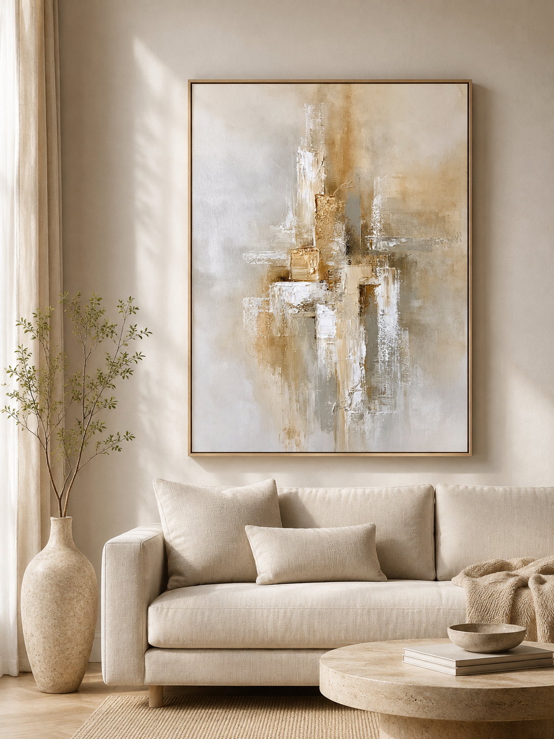 Beige Abstract Wall Art - Wall Art Decor - lifestyle shot - beige abstract wall art, neutral abstract art