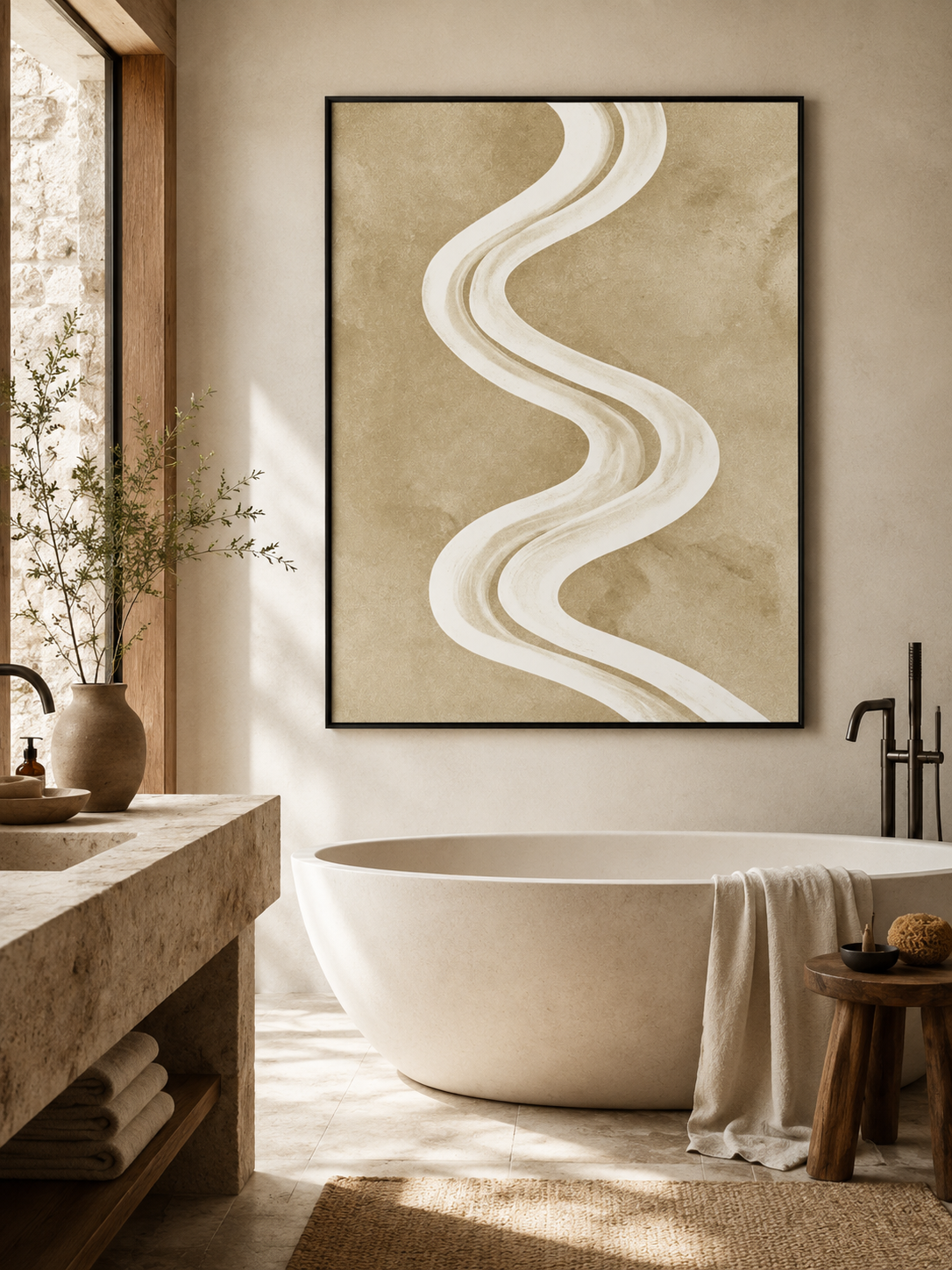 Beige Minimalist Wall Art - Wall Art Decor - detail view - beige minimalist wall art, neutral abstract art print