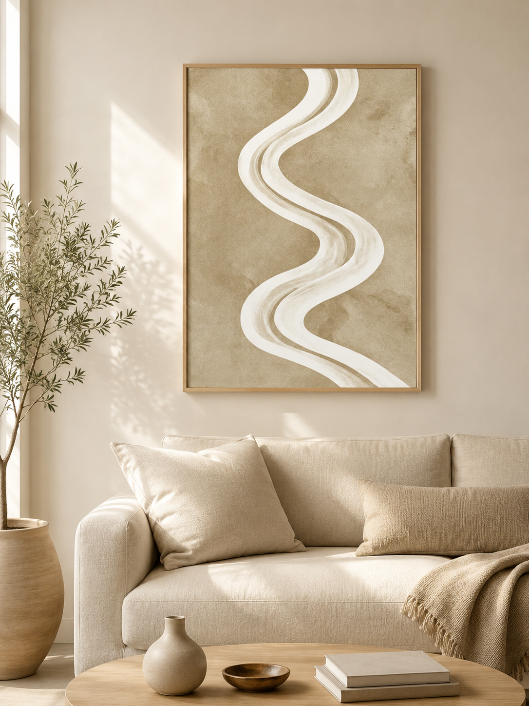 Beige Minimalist Wall Art - Wall Art Decor - lifestyle shot - beige minimalist wall art, neutral abstract art print