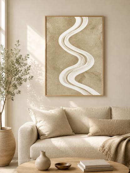 Beige Minimalist Wall Art - Wall Art Decor - lifestyle shot - beige minimalist wall art, neutral abstract art print