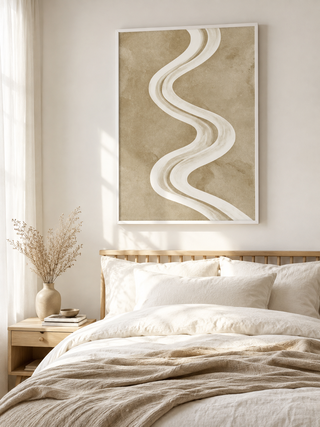 Beige Minimalist Wall Art - Wall Art Decor - close-up - beige minimalist wall art, neutral abstract art print