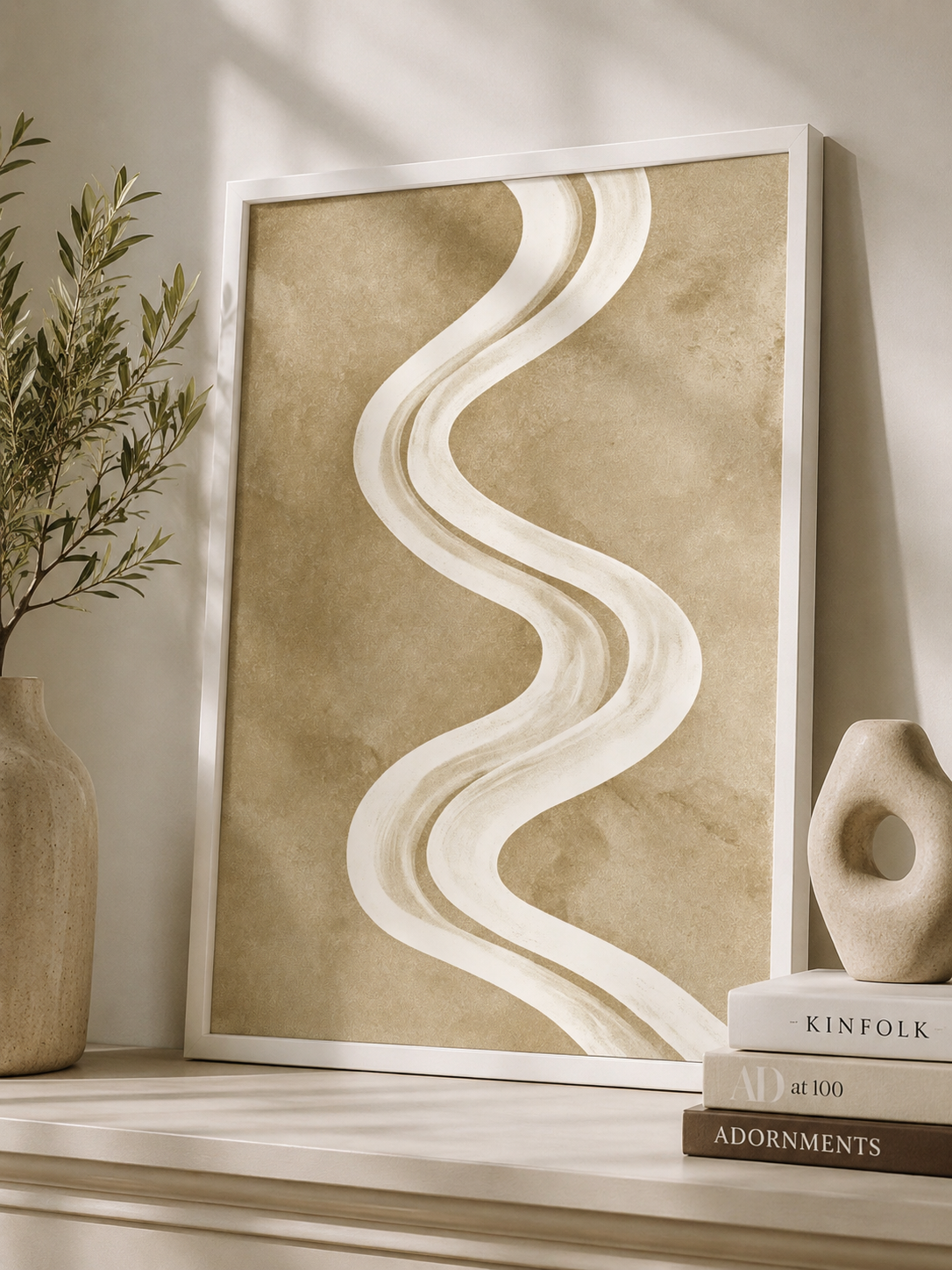 Beige Minimalist Wall Art - Wall Art Decor - front view - beige minimalist wall art, neutral abstract art print
