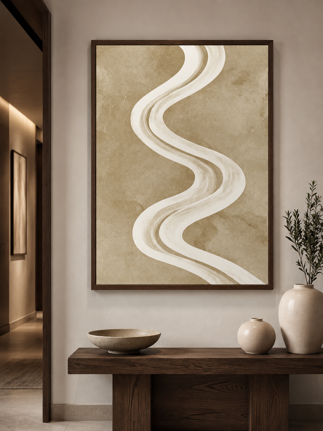 Beige Minimalist Wall Art - Wall Art Decor - lifestyle shot - beige minimalist wall art, neutral abstract art print