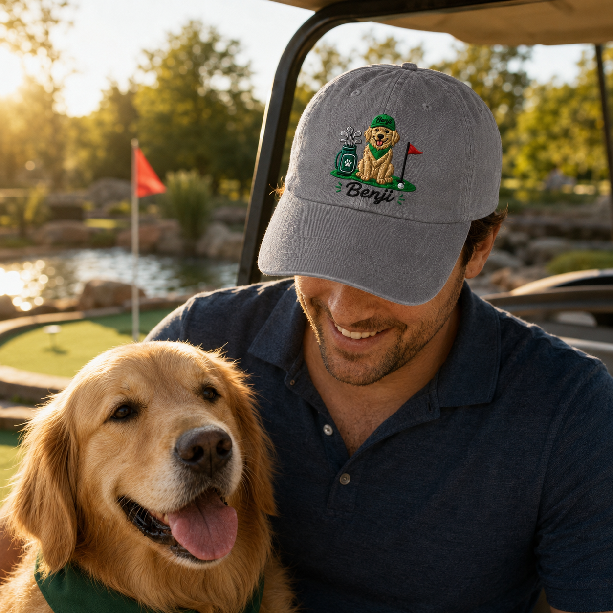 Benji Golf Dog Embroidered Washed Cap - Washed Cap - detail