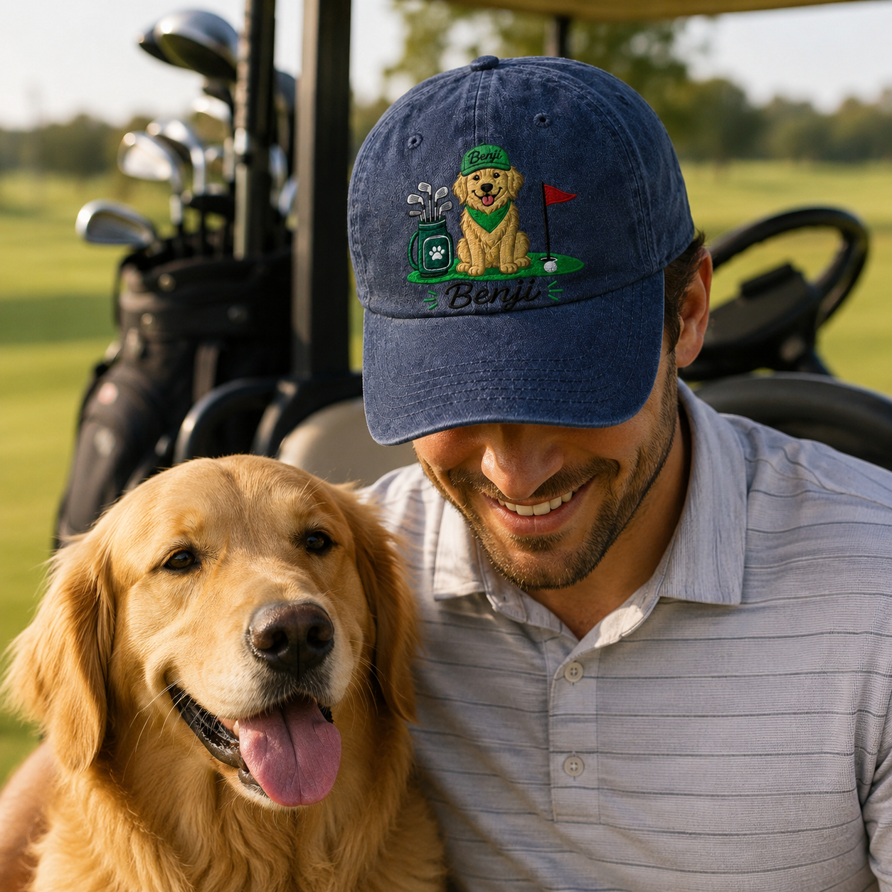 Benji Golf Dog Embroidered Washed Cap - Washed Cap - side view