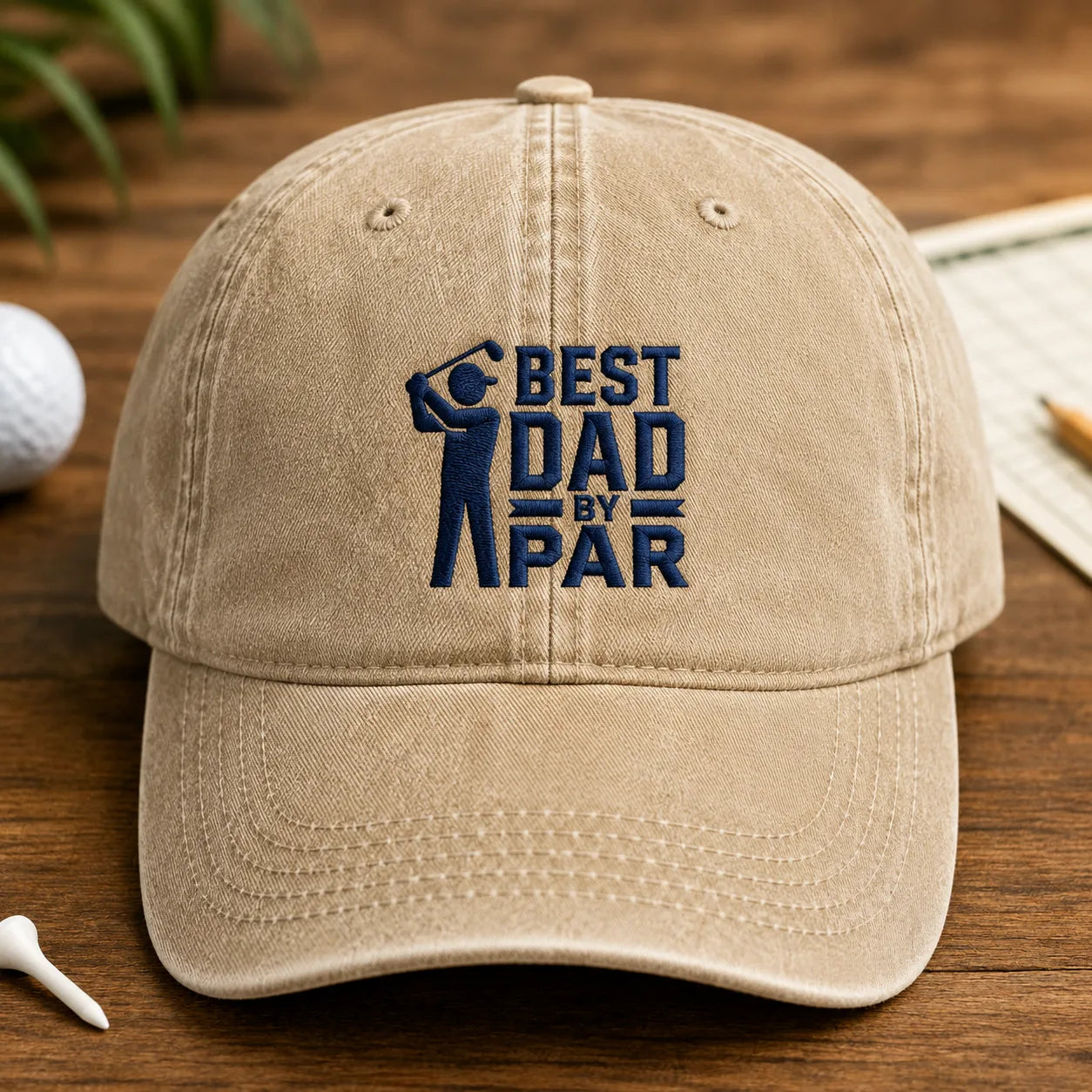 Best Dad By Par Adjustable Washed Cap - washed cap - side view