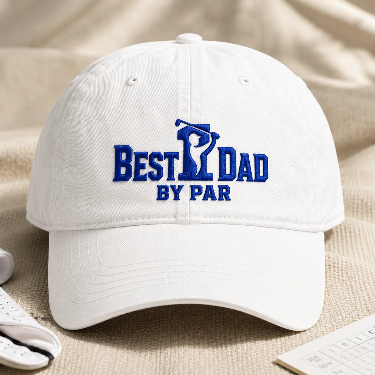 Best Dad By Par Blue Embroidered Washed Cap - washed cap - detail
