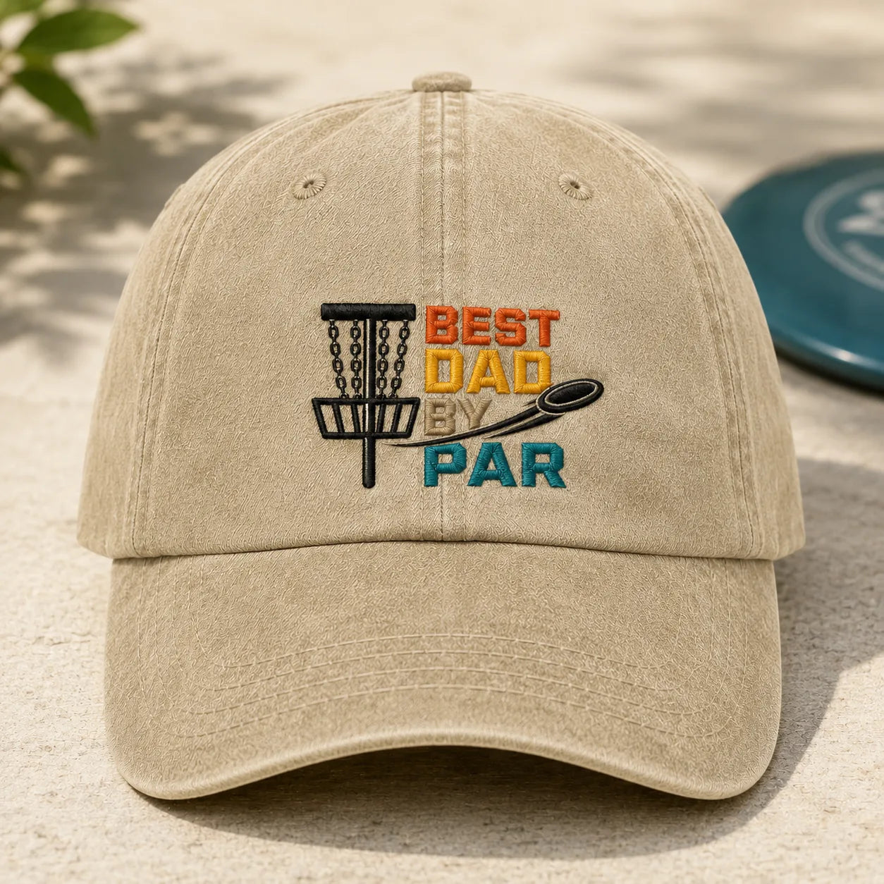 Best Dad By Par Disc Golf Funny Father Washed Cap - washed cap - front view