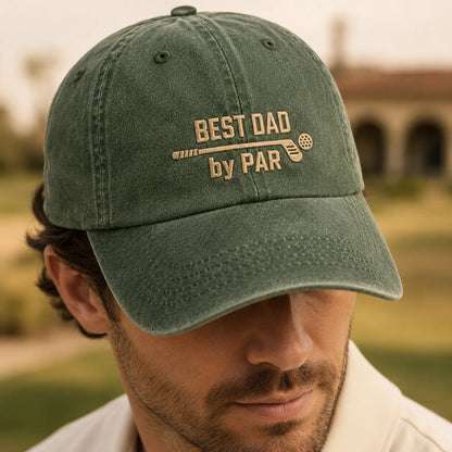 Best Dad by Par Embroidered Golf Father Washed Cap - washed cap - detail