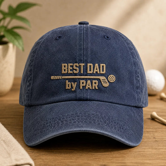 Best Dad by Par Embroidered Golf Father Washed Cap - washed cap - front view
