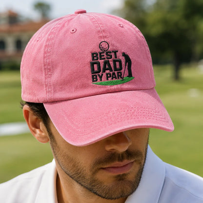 Best Dad By Par Funny Golf Father Washed Cap - washed cap - alternate angle