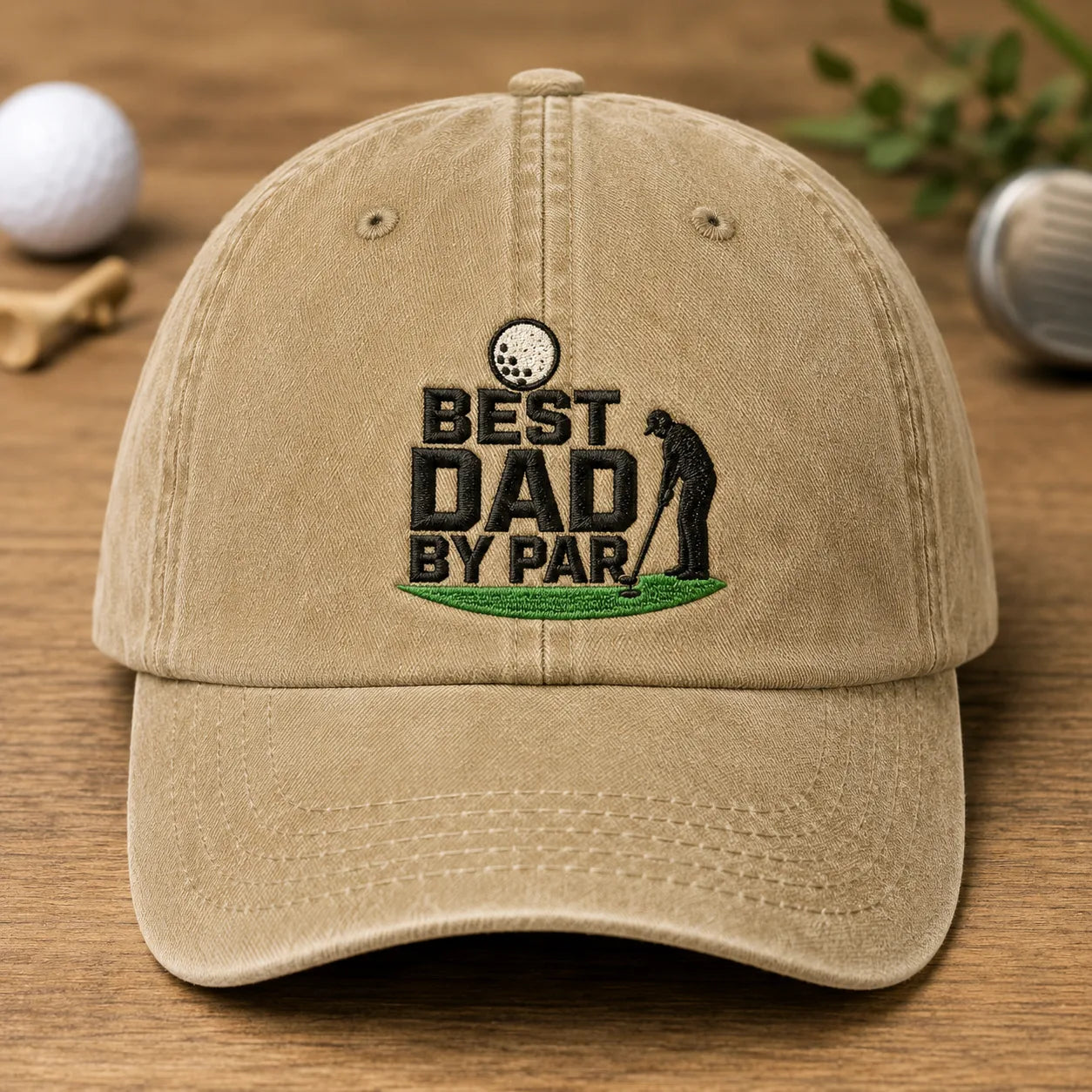 Best Dad By Par Funny Golf Father Washed Cap - washed cap - side view
