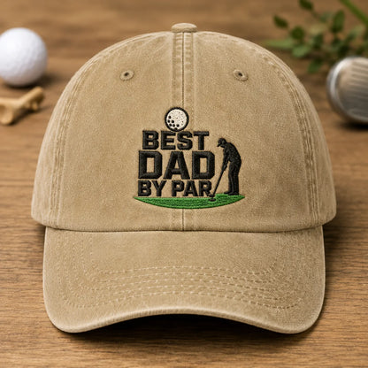 Best Dad By Par Funny Golf Father Washed Cap - washed cap - side view