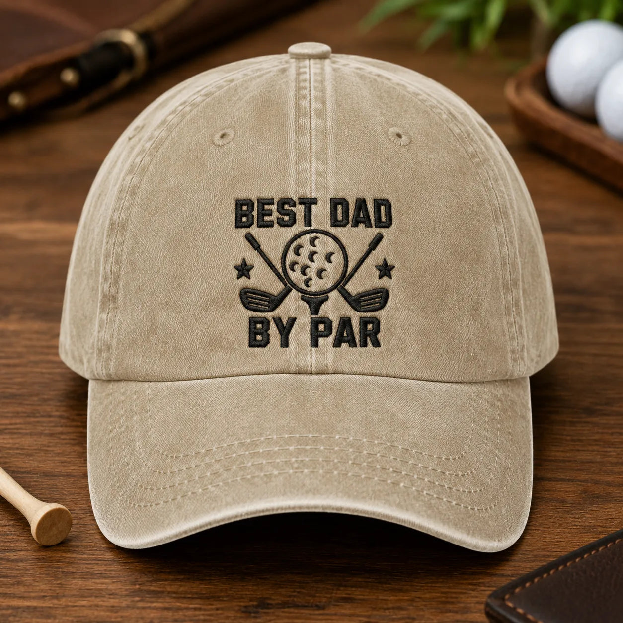 Best Dad By Par Funny Golf Washed Cap - washed cap - side view