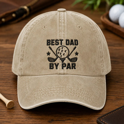 Best Dad By Par Funny Golf Washed Cap - washed cap - side view
