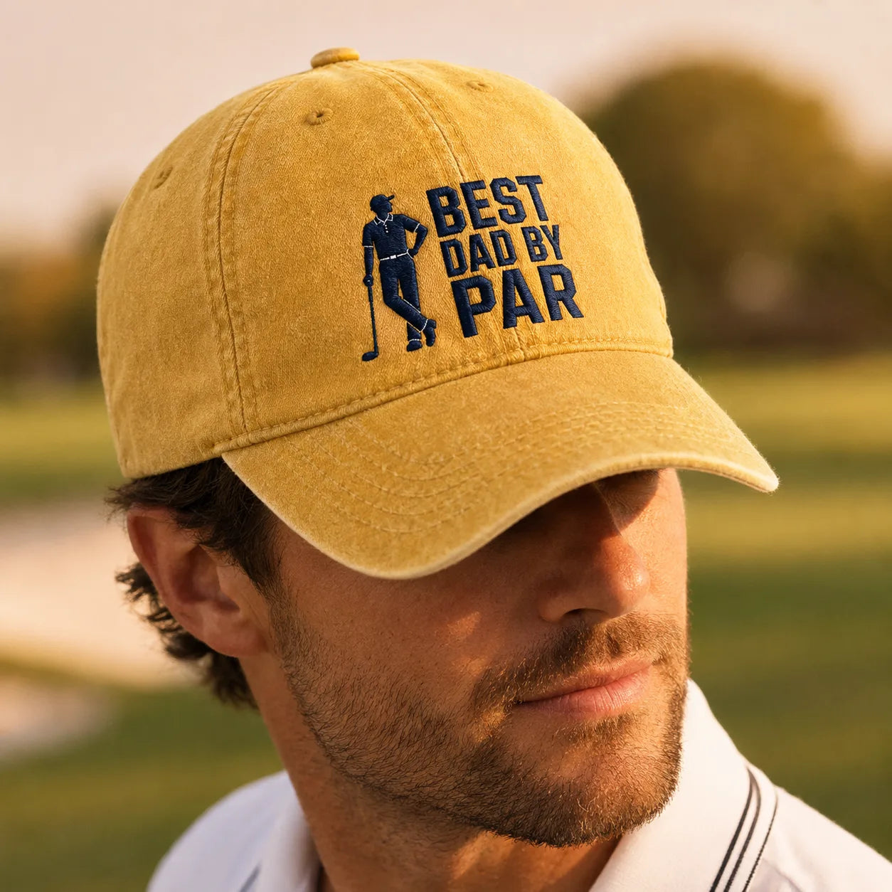 Best Dad By Par Funny Golfer Washed Cap - washed cap - detail