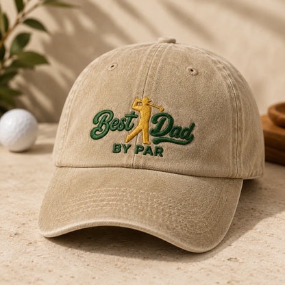 Best Dad By Par Golf Adjustable Washed Cap - washed cap - detail
