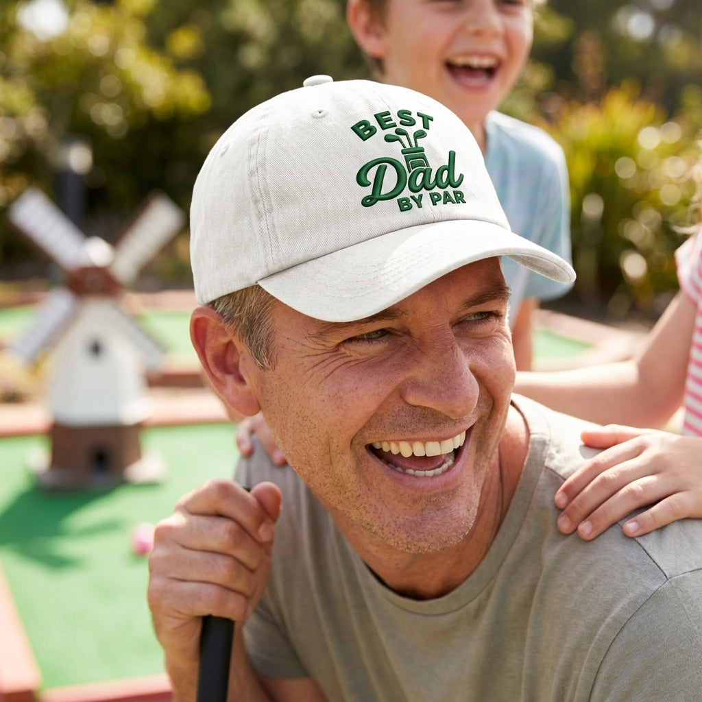 Best Dad By Par Golf Baseball Washed Cap - washed cap - front view