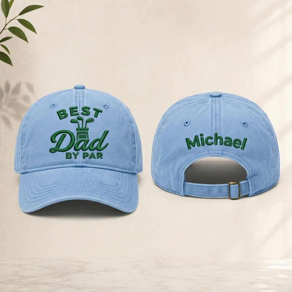 Best Dad By Par Golf Baseball Washed Cap - washed cap - front view