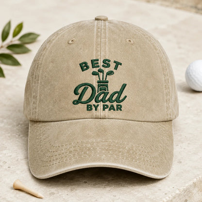 Best Dad By Par Golf Baseball Washed Cap - washed cap - side view