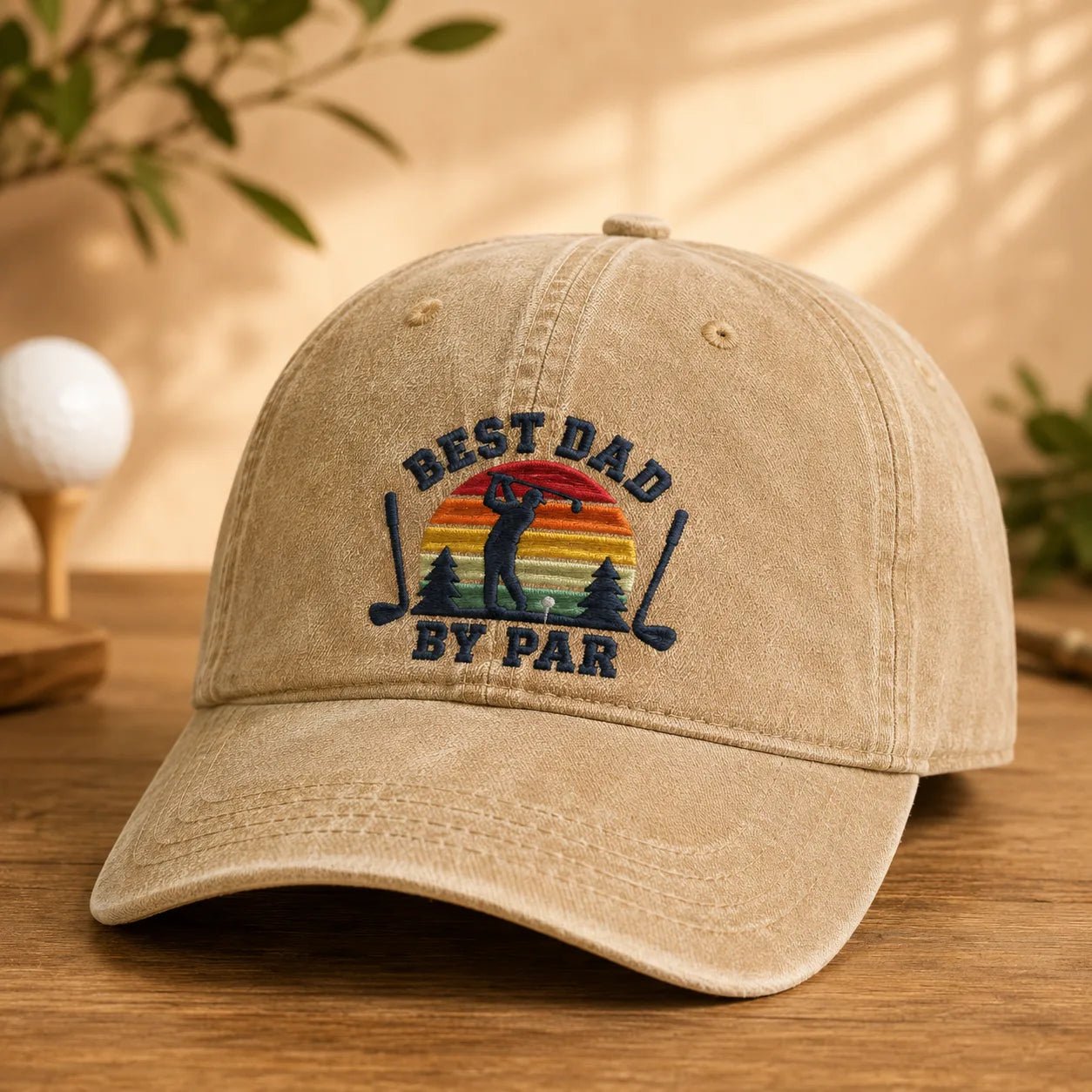Best Dad By Par Golf Birthday Washed Cap - washed cap - side view