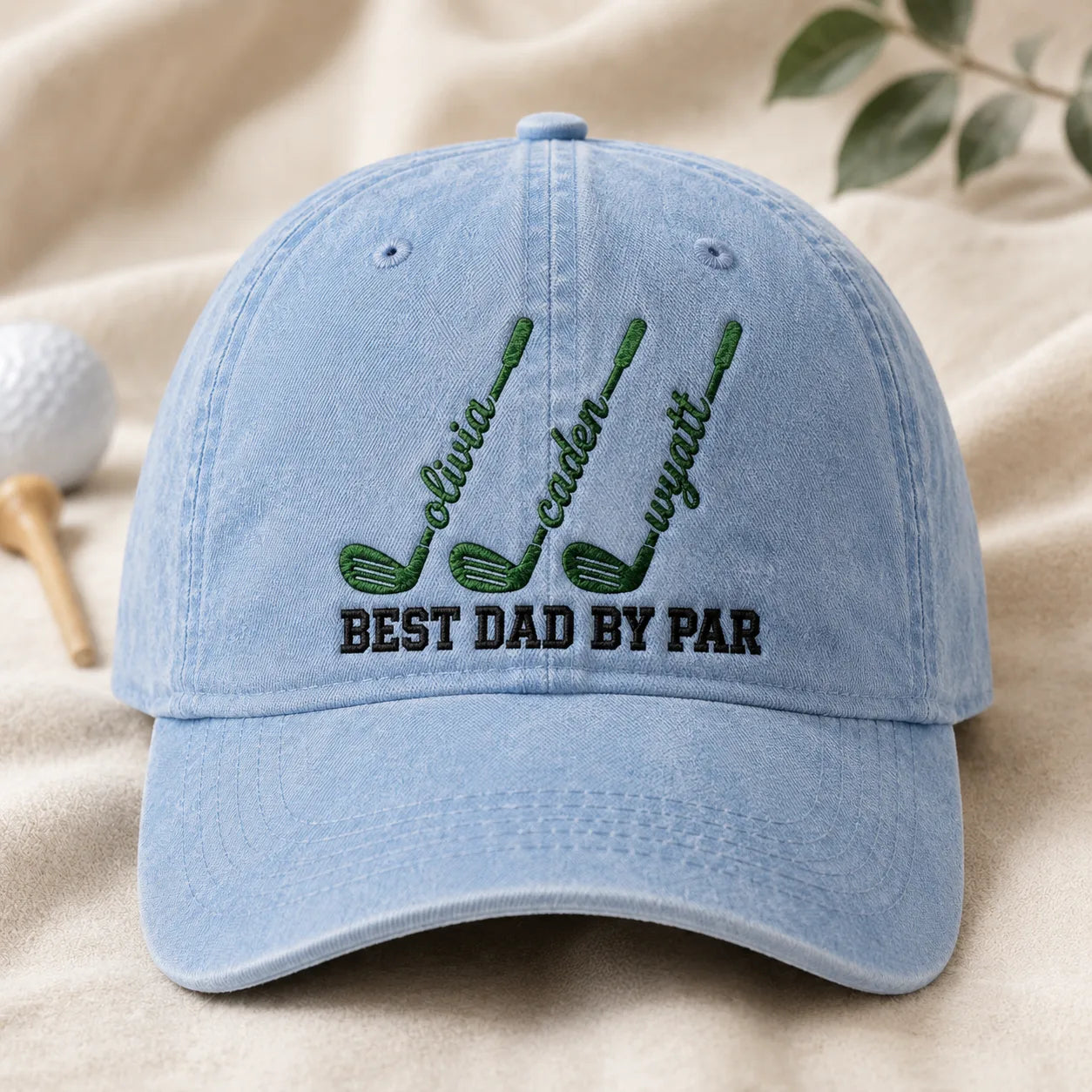 Best Dad By Par Golf Cap Personalized Kids Names Hat - washed cap - alternate angle