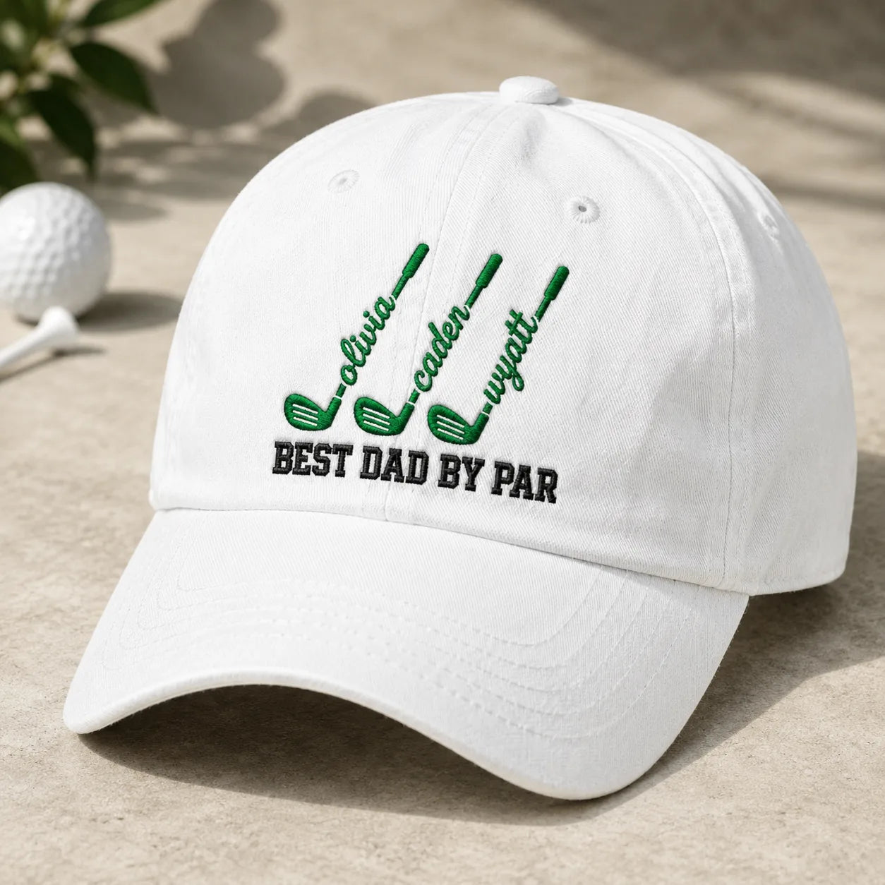 Best Dad By Par Golf Cap Personalized Kids Names Hat - washed cap - front view
