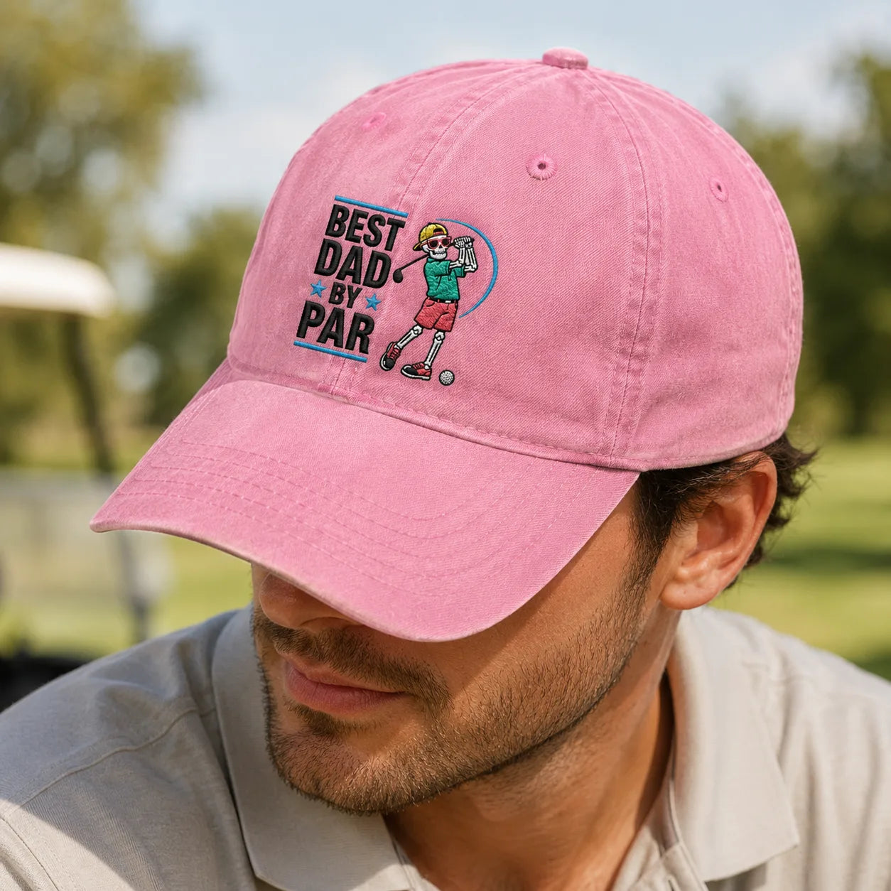 Best Dad By Par Golf Cartoon Washed Cap - washed cap - alternate angle