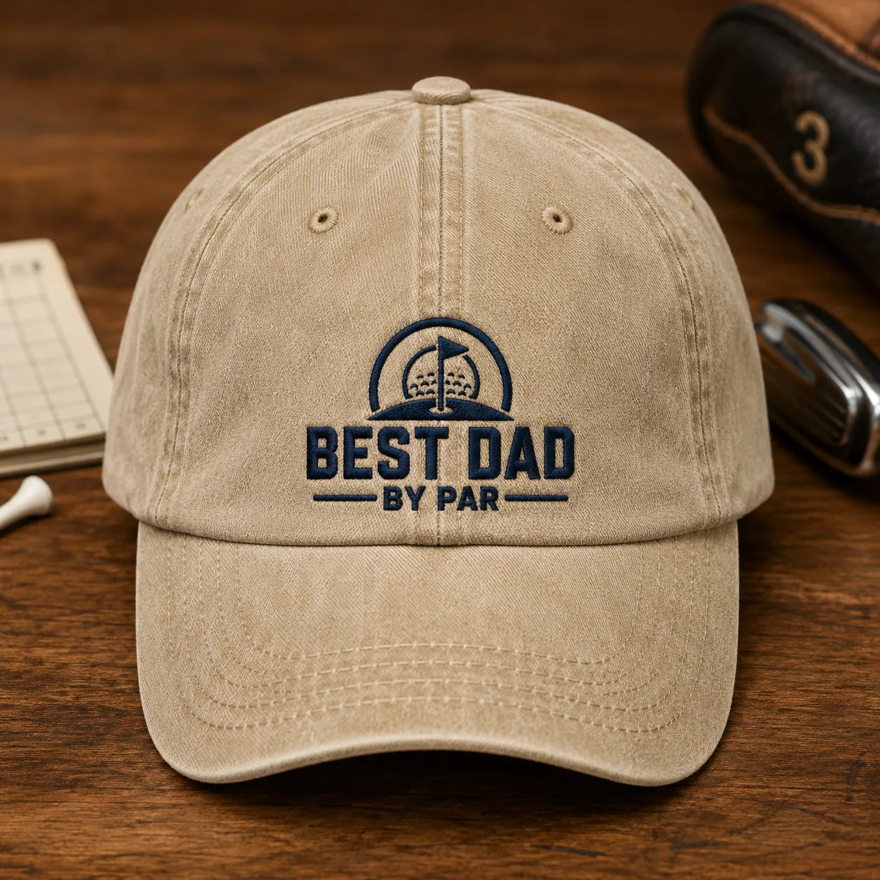Best Dad By Par Golf Christmas Washed Cap - washed cap - side view