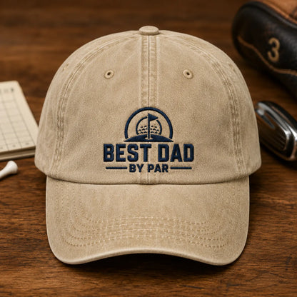 Best Dad By Par Golf Christmas Washed Cap - washed cap - side view