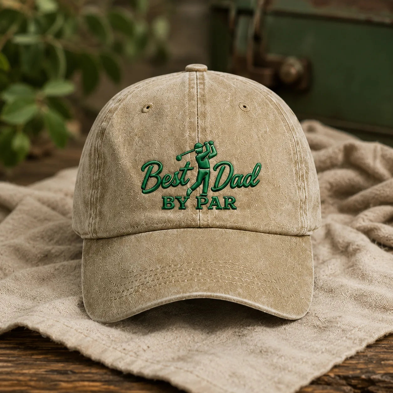 Best Dad By Par Golf Father Washed Cap - washed cap - front view