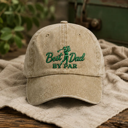 Best Dad By Par Golf Father Washed Cap - washed cap - front view