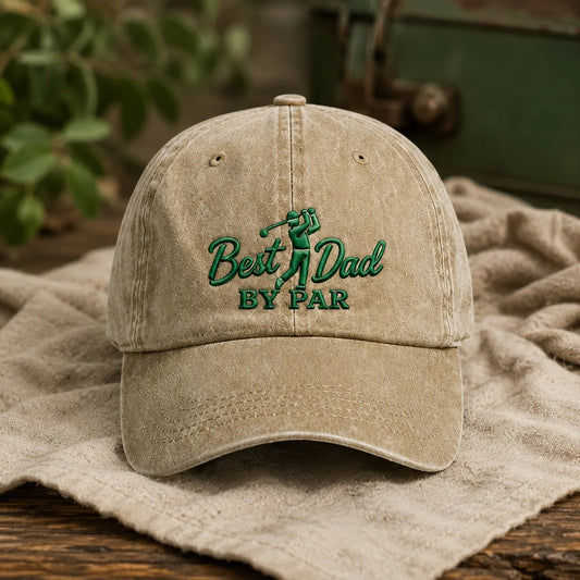 Best Dad By Par Golf Father Washed Cap - washed cap - front view