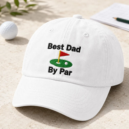 Best Dad By Par Golf Green Washed Cap - washed cap - detail