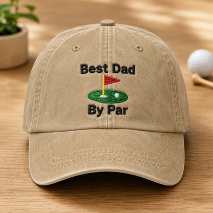 Best Dad By Par Golf Green Washed Cap - washed cap - side view