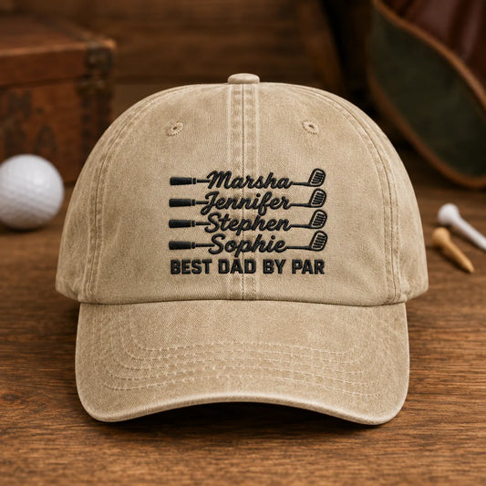 Best Dad By Par Golf Hat - washed cap - front view