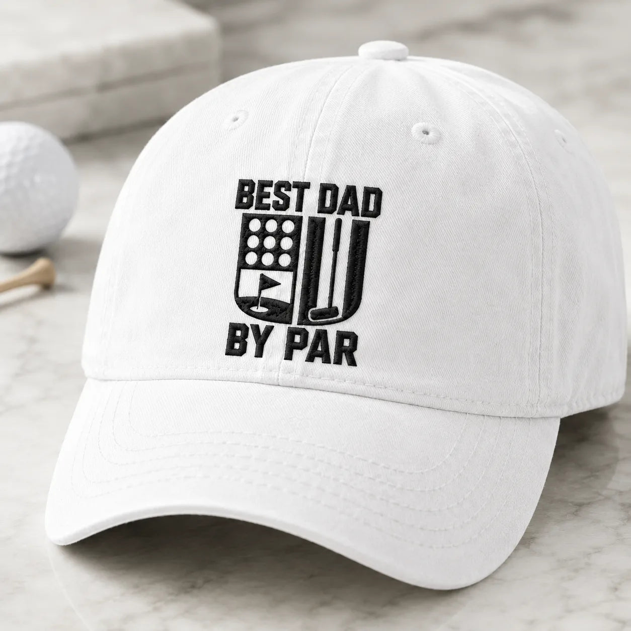 Best Dad By Par Golf Present Washed Cap - washed cap - side view