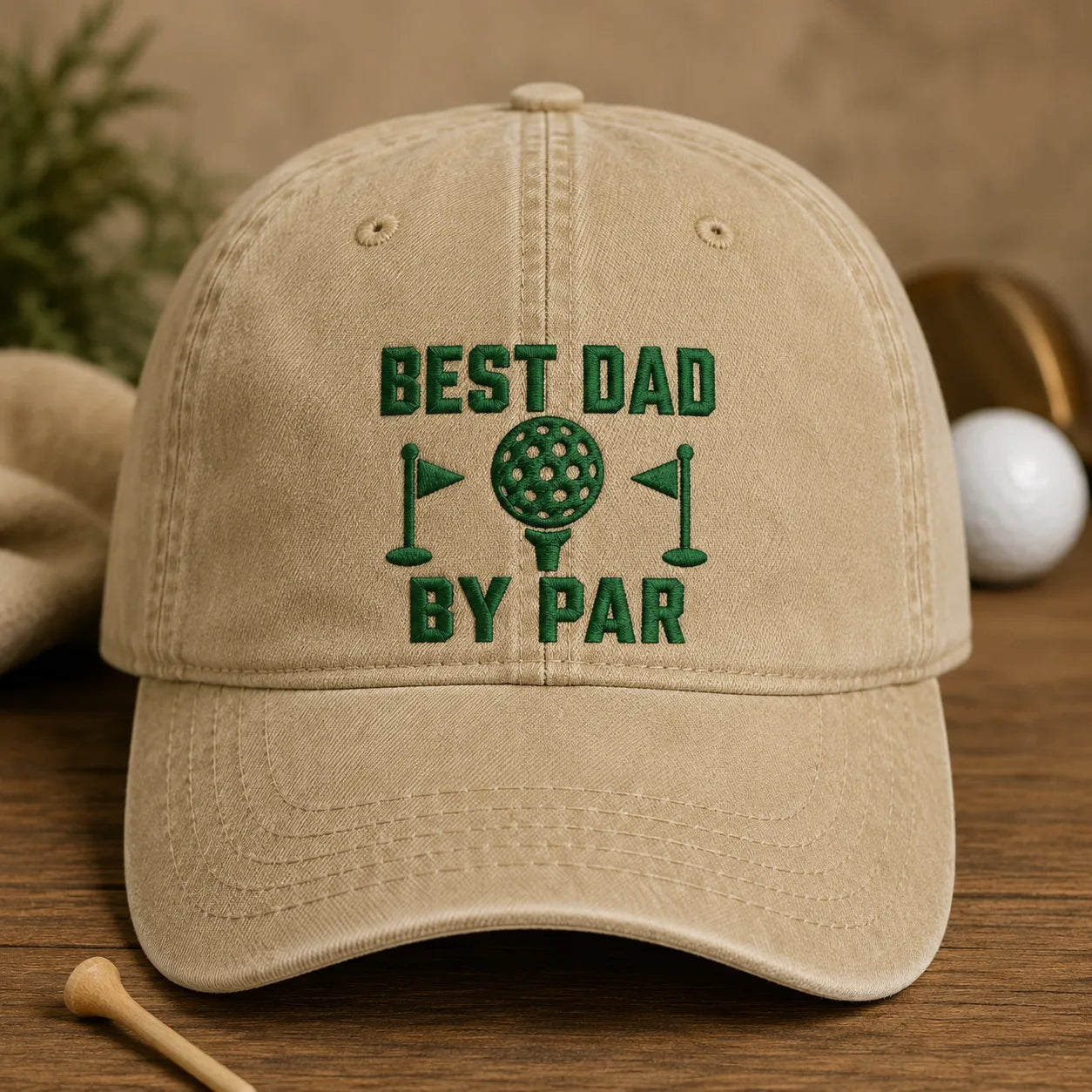 Best Dad By Par Golf Sportswear Washed Cap - washed cap - side view