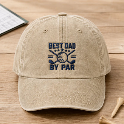 Best Dad By Par Golf Visor Washed Cap - washed cap - side view